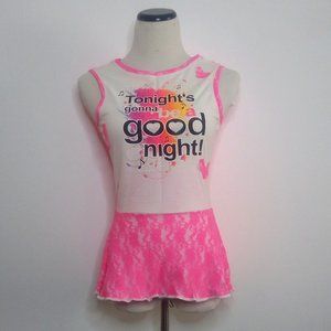 Handmade TONIGHT'S GONNA BE A GOOD NIGHT Hot Pink Lace Open Back Peplum Top